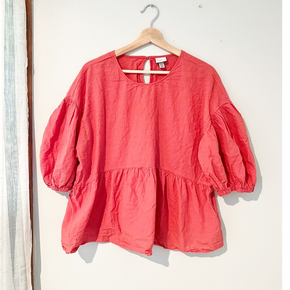 A New Day Pink puff sleeve peplum top size XXL